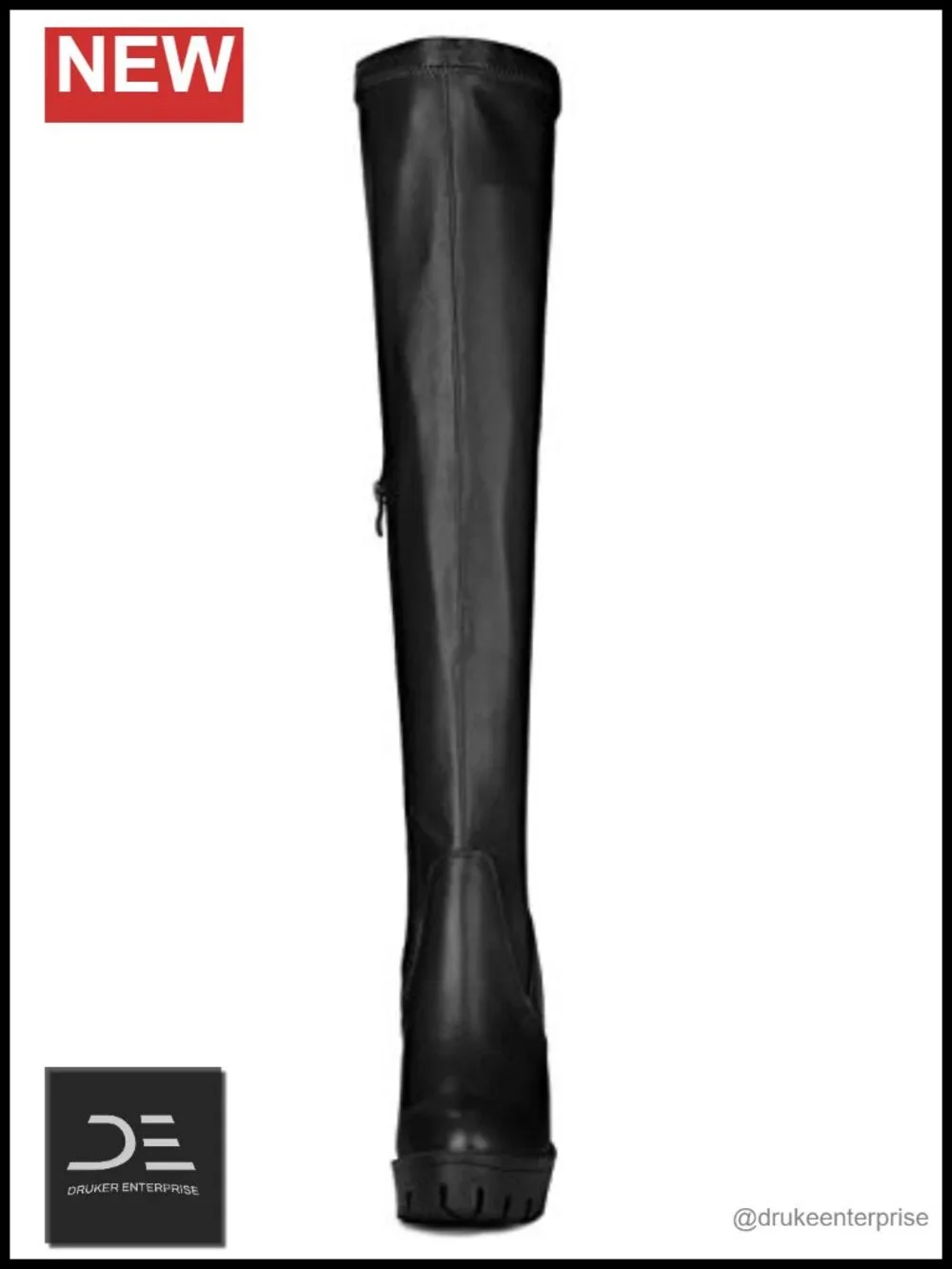 Women Platform Chunky Heel Over Knee Boots Faux Leather Zipper